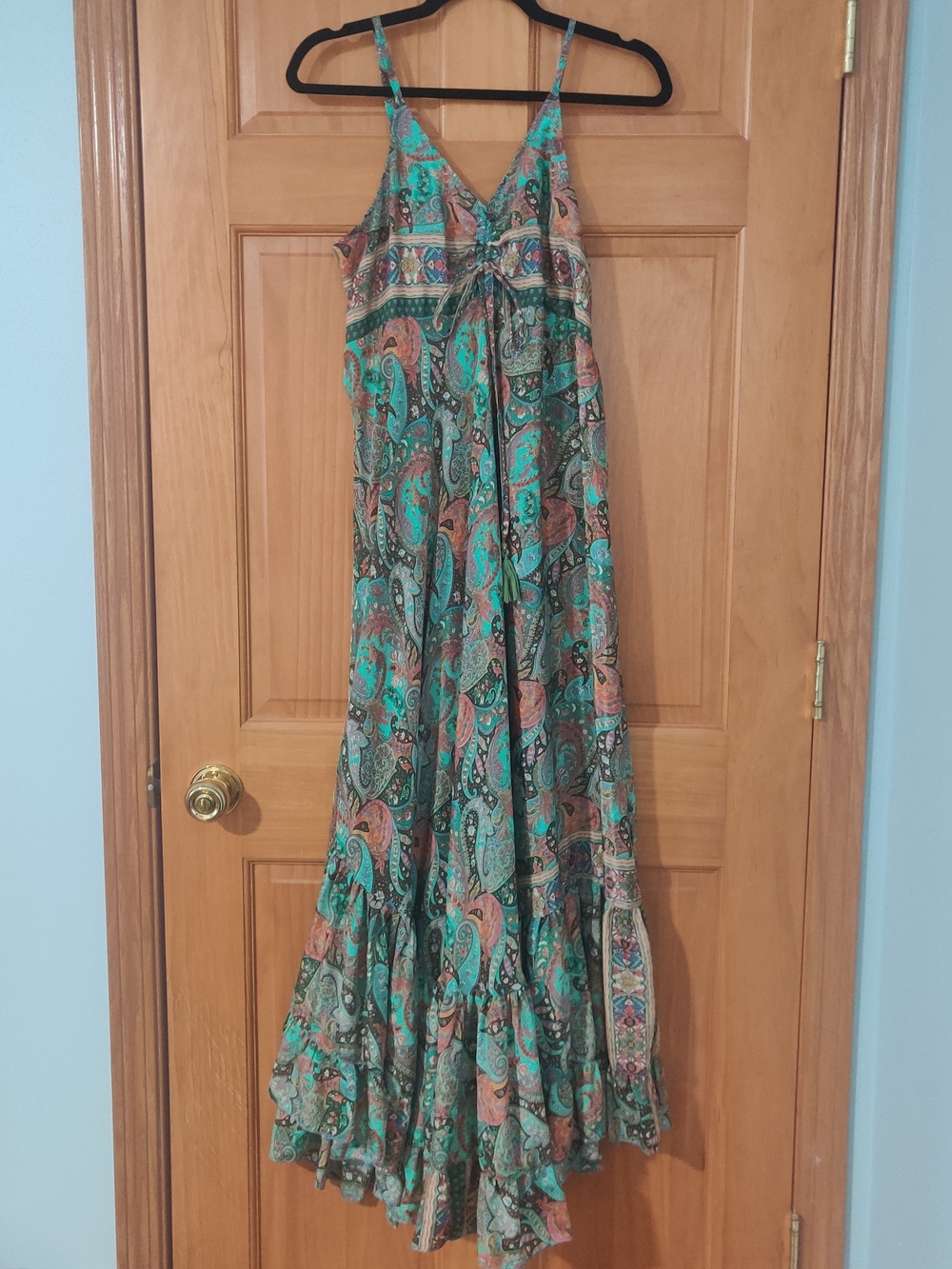 Blue Sky Paisley Maxi Dress in Teal and Coral Size M